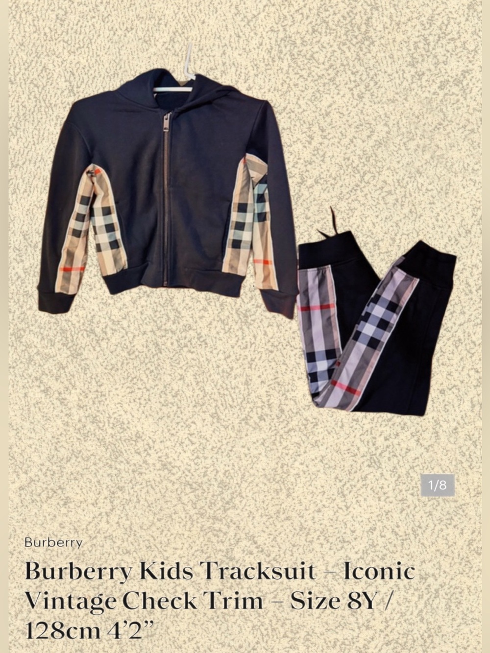Burberry Kids Tracksuit – Iconic Vintage Check Trim – Size 8Y / 128cm 4’2”
